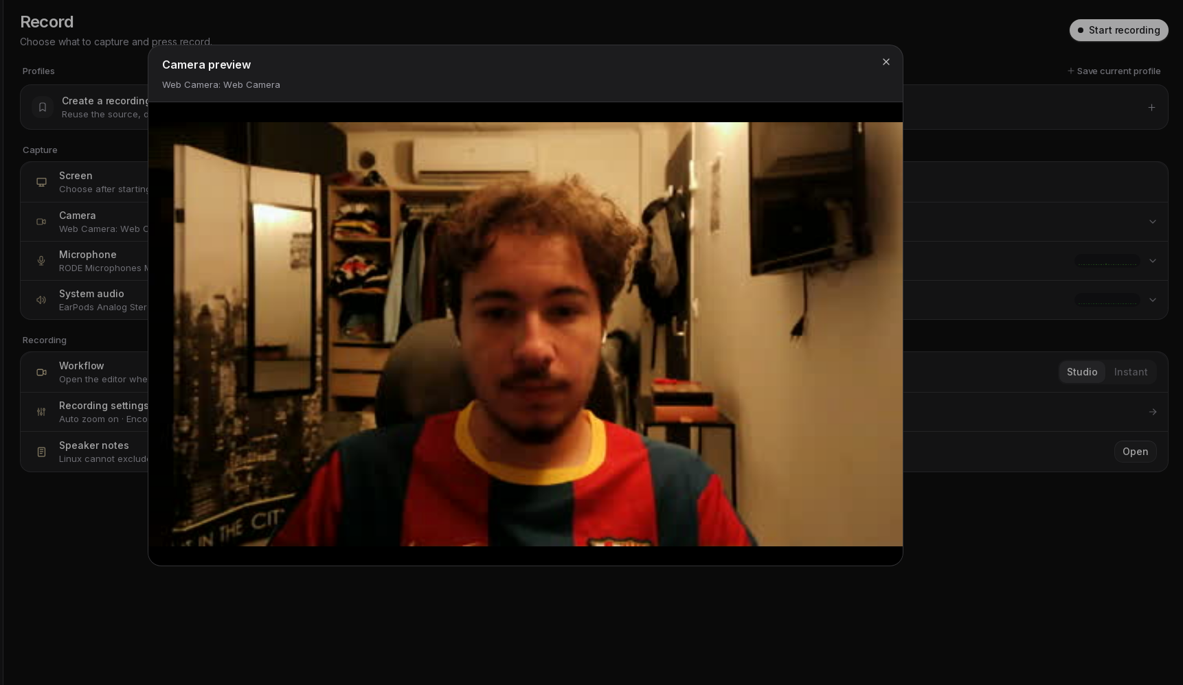 Camera preview and Instant camera settings showing overlay placement.